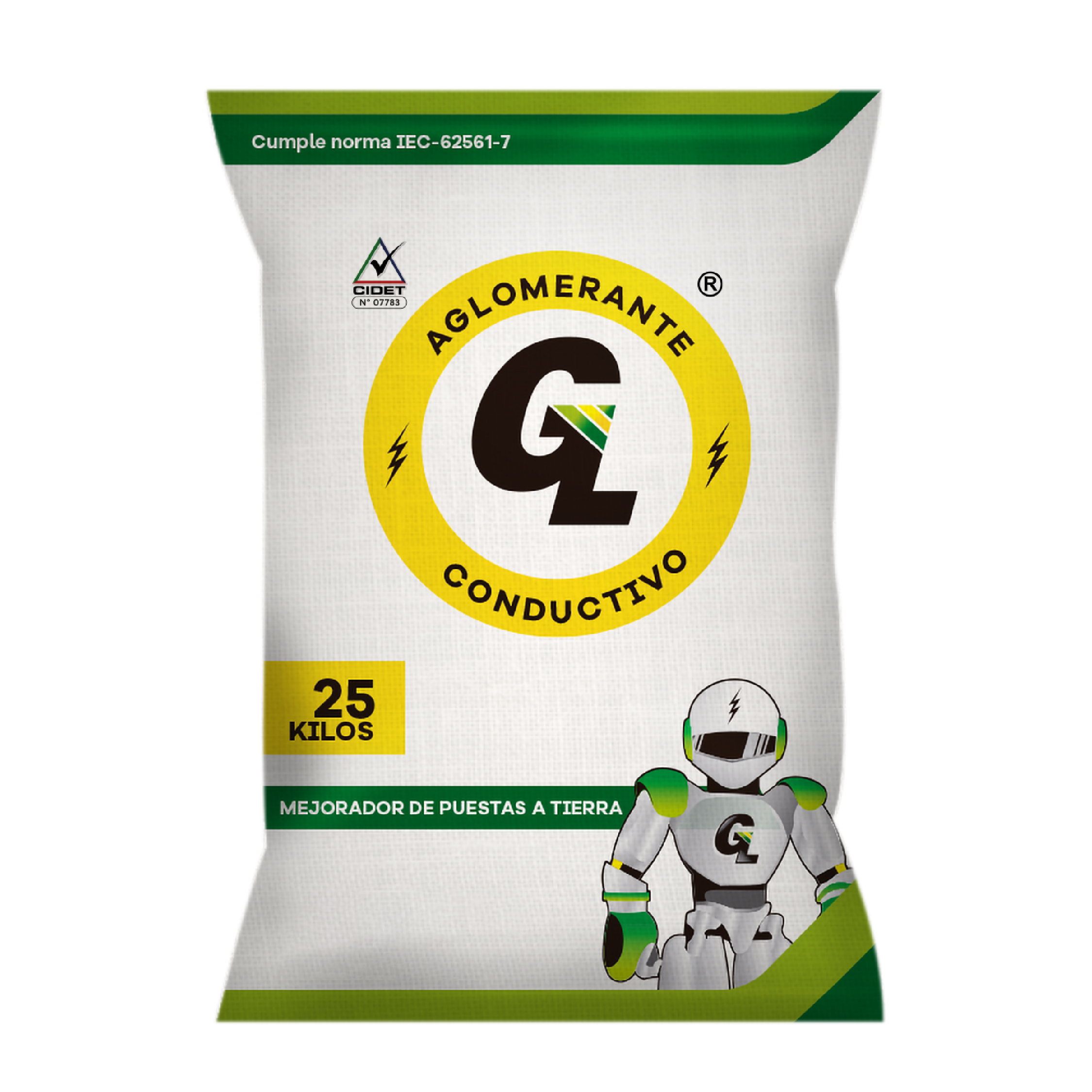 cemento conductivo GL, cuenta con certificado cidet, producto para puestas a tierra, mejorador de suelos